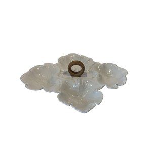 Vintage 4 Leaf Divided Tray Nut Candy Dish w/Wood Handle USA Pottery Ivory